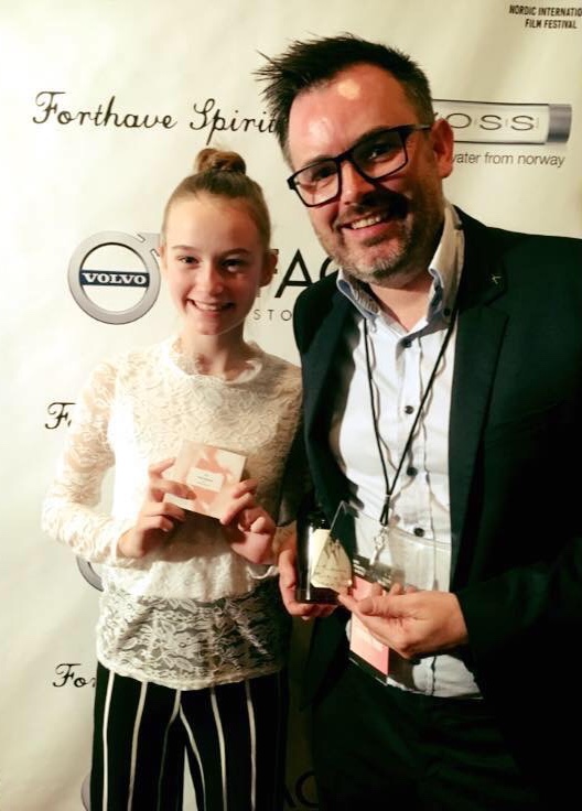 David Noel Bourke and his daughter recieve a film award in NEW YORK